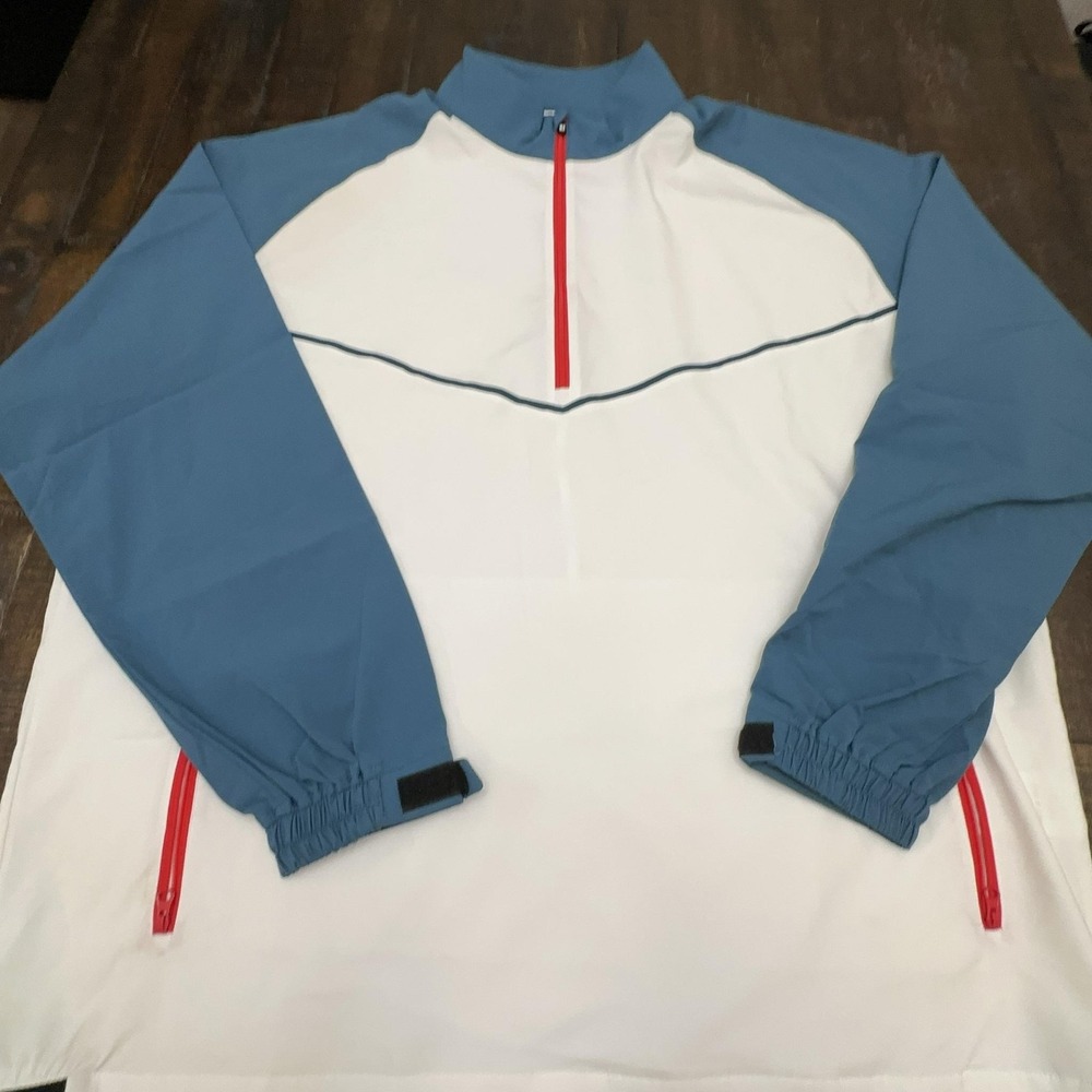 FootJoy Jacket Mens 2XL White Blue 1/2 Zip Golf Windbreaker Lightweight Pullover - Picture 2 of 11